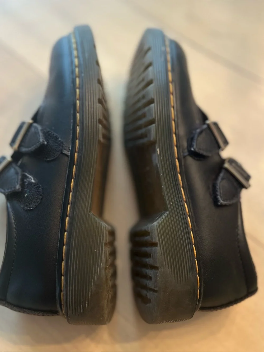 Dr. Martens Black Leather Kids Mary Jane Double-Strap Velcro Shoes size 1
